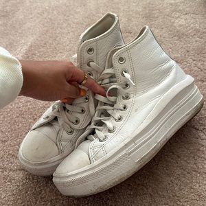 White Leather Platform Converse